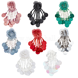 Accesorios de adorno de flores artificiales de paillette de plástico pvc, con la borla, coser parches, apliques, color mezclado, 72~87x26~35x4.5~7.5mm, 8 PC / sistema