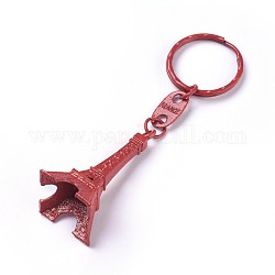 Porte-clés en alliage, avec anneau en fer, tour eiffel, rouge foncé, 98mm