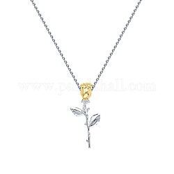 Collana con pendente in argento sterling placcato rodio con fiore per San Valentino, platino, 925 pollice (15.35 cm)