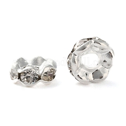 Brass Rhinestone Spacer Beads, Grade A, Waves Edge, Rondelle, Silver Color Plated, Clear, Size: about 6mm in diameter, 3mm thick, hole: 1.5mm