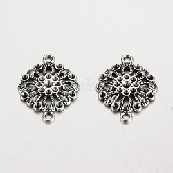Filigree Flat Round Tibetan Style Alloy Connector Rhinestone Settings, Cadmium Free & Lead Free, Antique Silver, 30x23x3mm, Hole: 2mm, Fit for 2~3mm rhinestone, about 400pcs/kg