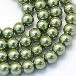 Cottura dipinto di perle di vetro perlato fili di perline rotondo, verde oliva, 4~5mm, Foro: 1 mm, circa 210pcs/filo, 31.4 pollice