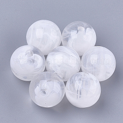 Perles acryliques, style de pierres fines imitation, ronde, blanc clair, 13.5~14x13mm, Trou: 2mm