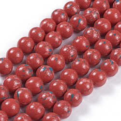 Cuisson opaque de perles de verre peintes, ronde, rouge foncé, 10~10.5mm, Trou: 1.5mm, Environ 84 pcs/chapelet, 31.4 pouce (80 cm)