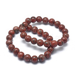 Natürliche Sesam Jaspis / Kiwi Jaspis Perle Stretch Armbänder, Runde, 2 Zoll ~ 2-1/8 Zoll (5.2~5.5 cm), Perle: 10 mm