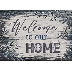 5D DIY Diamond Painting Family Theme Canvas Kits, Word Welcome to our HOME, with Resin Rhinestones, Diamond Sticky Pen, Tray Plate and Glue Clay, Leaf Pattern, 30x40x0.02cm