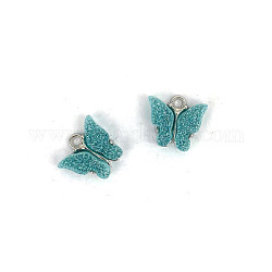 Breloque acrylique en alliage vintage, pour les accessoires d'oreille de bricolage, forme de papillon, platine, turquoise, 14x12mm