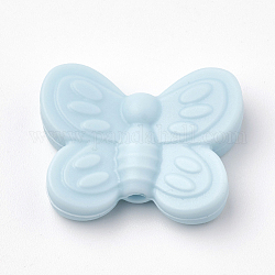 Perle di silicone ecologiche per uso alimentare, masticare perline per i denti, fare collane fai-da-te fai-da-te, farfalla, azzurro, 20x25x6mm, Foro: 2 mm