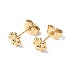 Ion Plating(IP) 304 Stainless Steel Stud Earring Findings, with Rhinestone Setting and Ear Nuts, Flower, Real 18K Gold Plated, Fit For 2mm Rhinetstone, 6mm, Pin: 0.7mm