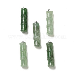 Pendentifs en quartz fraise vert naturel, breloques de bâton de bambou, avec couleur acier inoxydable 304 boucles en acier inoxydable, 45x12.5mm, Trou: 2mm
