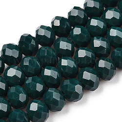 Chapelets de perles en verre opaque de couleur unie, facette, rondelle, vert foncé, 6x5mm, Trou: 1mm, Environ 85~88 pcs/chapelet, 16.1~16.5 pouce (41~42 cm)