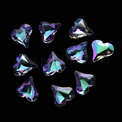 Corazón cabuchones de vidrio transparente, accesorios de la decoración del arte del clavo, facetados, colorido, 8.5x8.5x3.5mm