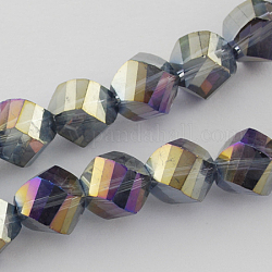 Chapelets de perles en verre électroplaqué, de couleur plaquée ab , facette, torsion, gris ardoise foncé, 6x6x6mm, Trou: 1mm