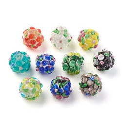 Perles vernissées manuelles, Rondelle avec des fleurs, cahoteuse, couleur mixte, 14~15x12~13mm, Trou: 1.5~1.8mm