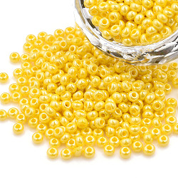 8/0 Czech Opaque Glass Seed Beads, Lustered, Round, Yellow, 3x2mm, Hole: 1mm, about 500g/bag