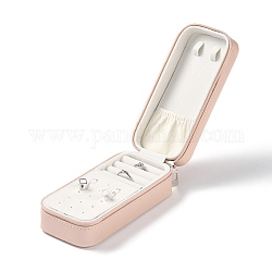 Boîte à bijoux portable double empilable en cuir pu, petit étui à bijoux de voyage pour boucles d'oreilles, anneau, et le collier, rectangle, rose, 15.3x6.9x5.1 cm