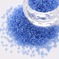 Стеклянные цилиндрические бусины, бисер, прозрачные цвета блеск, круглое отверстие, королевский синий, 1.5~2x1~2 мм, отверстие : 0.8 мм, около 8000 шт / упаковка, около 1 фунта / мешок