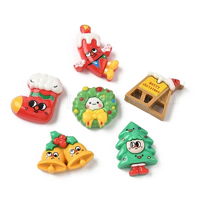 Рождественские кабошоны из непрозрачной смолы для декодирования RESI-H041-01-1