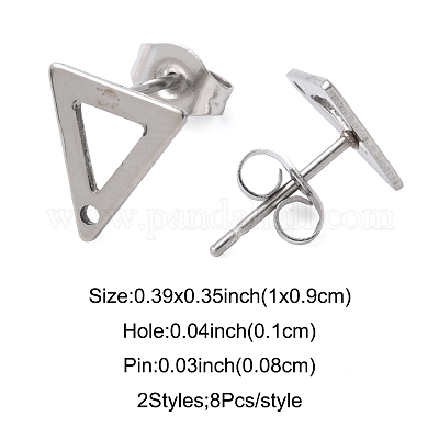 16 шт. 2 цвета 201 нержавеющая сталь фурнитура для сережек-гвоздиков с отверстием EJEW-FS0001-17-1