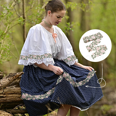 Кружевная отделка из полиэстера с цветочной вышивкой OCOR-WH0090-88-1