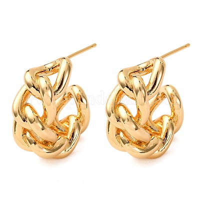 Латунные серьги-гвоздики в форме буквы С EJEW-A143-04G-1