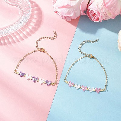 2 шт. браслеты из двухцветного стеклянного бисера BJEW-MZ00232-1