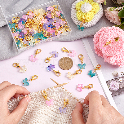 60шт. разноцветные стеклянные подвесные украшения в виде бабочек HJEW-PH0001-65-1