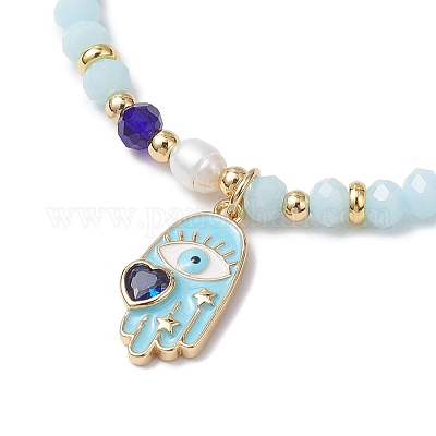 Браслеты из латунной эмали со стеклянными подвесками BJEW-JB12393-1