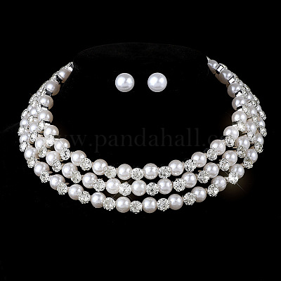 Круглые серьги-гвоздики из сплава со стразами и многослойные цепочки-ожерелья FS-WG65918-05-1