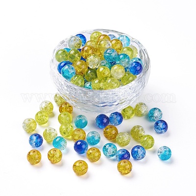200pcs 5 Colors Baking Painted Crackle Glass Beads 8mm Round