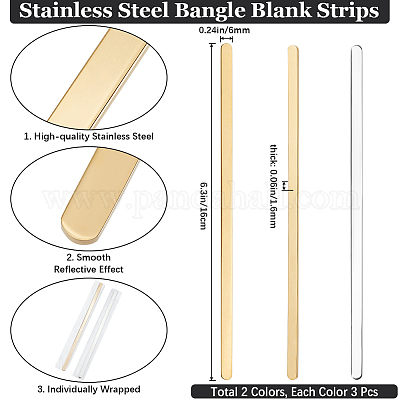 6 шт. 2 стиля браслета из нержавеющей стали 304 MAK-BBC0001-08-1