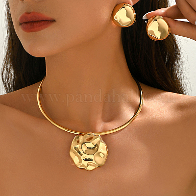 Комплекты из колье и серег-гвоздиков с текстурированным железом FO0024-1