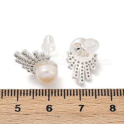 Круглые серьги-гвоздики из латуни с микропаве из прозрачных кубических цирконий EJEW-U072-01S-1