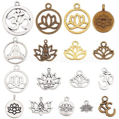 Wholesale SUNNYCLUE 1 Box 68Pcs Lotus Charms Yoga Charms Lotus Flower Charm  Hollow OM Yoga Chakra Energy Charm Flat Round Charms for Jewelry Making  Charm Necklace Bracelet Earrings DIY Craft Supplies Adult 