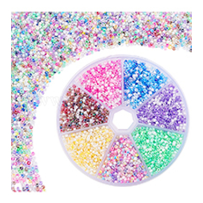 7 набор 7-х цветных прозрачных стеклянных бусин с блеском и радужными цветами GLAA-PH0003-80-1