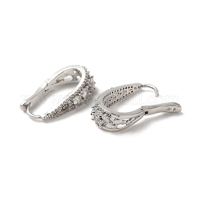 Серьги-кольца из латуни с микропаве и кубическим цирконием в форме капельки EJEW-A027-07P-1