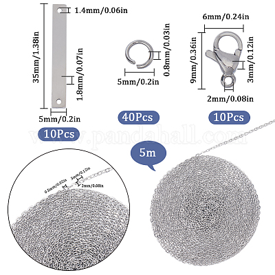Набор для самостоятельного изготовления прямоугольного кулона из нержавеющей стали 304 с цепочками DIY-SC0024-16-1