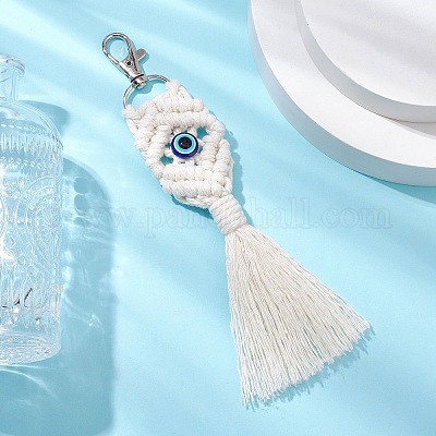 Подвеска ручной работы из хлопковых ниток и смолы в стиле макраме от сглаза HJEW-JM02627-02-1