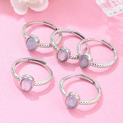 Овальные регулируемые кольца из натурального аквамарина RJEW-G273-04P-02-1