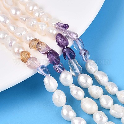 Натуральные аметриновые самородки и нити бусин из натурального культивированного пресноводного жемчуга PEAR-N023-01A-14-1