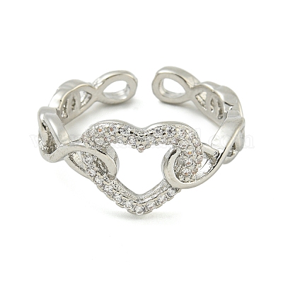 Кольца-манжеты с открытыми вставками из латуни с микропаве из прозрачного кубического циркония для женщин RJEW-M016-04P-1