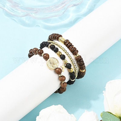 4 комплект из 4-х браслетов из натуральной лавы BJEW-JB12491-1