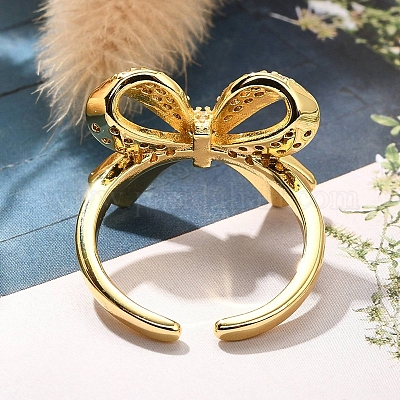 Кольца-манжеты для пальцев с покрытием из латуни с микропаве из прозрачного кубического циркония для женщин RJEW-M028-31G-03-1