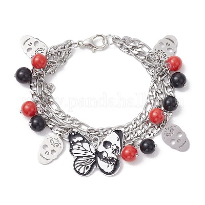 Тема хэллоуина 304 нержавеющая сталь figaro цепи многорядные браслеты BJEW-JB12094-01-1