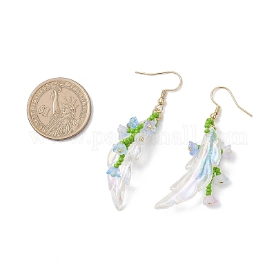 Серьги-подвески из стеклянных бусин ручной работы EJEW-MZ00546-03-1