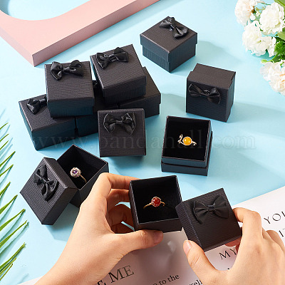 Квадратные картонные бумажные подарочные коробки для хранения колец CON-TAC0001-17A-1