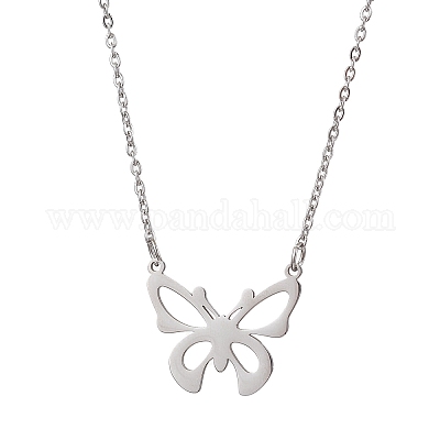 Не тускнеющие полые бабочки ожерелья из нержавеющей стали 304 NJEW-JN04814-01-1