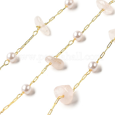 Цепочки из бисера ручной работы из натурального розового кварца CHC-F020-02G-02-1