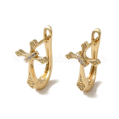 Серьги-кольца из латуни с микропаве из кубического циркония EJEW-L271-10KCG-04-1