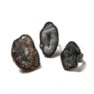Открытые кольца-манжеты с натуральным агатом неправильной формы RJEW-F132-02AS-1
